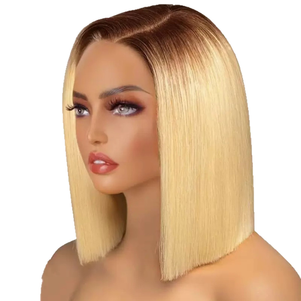 4/613 Blonde Ombre Human Hair Wig 180% Density 13x4 Lace Front Bob Wigs - Pre Plucked Hairline with Baby Hair, Natural Black to Blonde Highlights