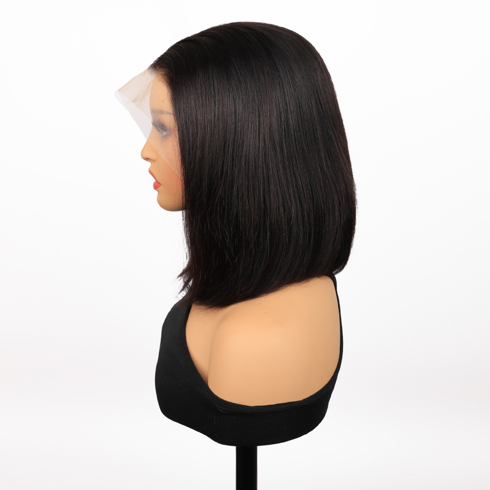 lyrahair 4x4 Lace Front Bob Wig - 100% Double Drawn Human Hair - Natural Black Color - Glueless HD Lace Wig with Baby Hair