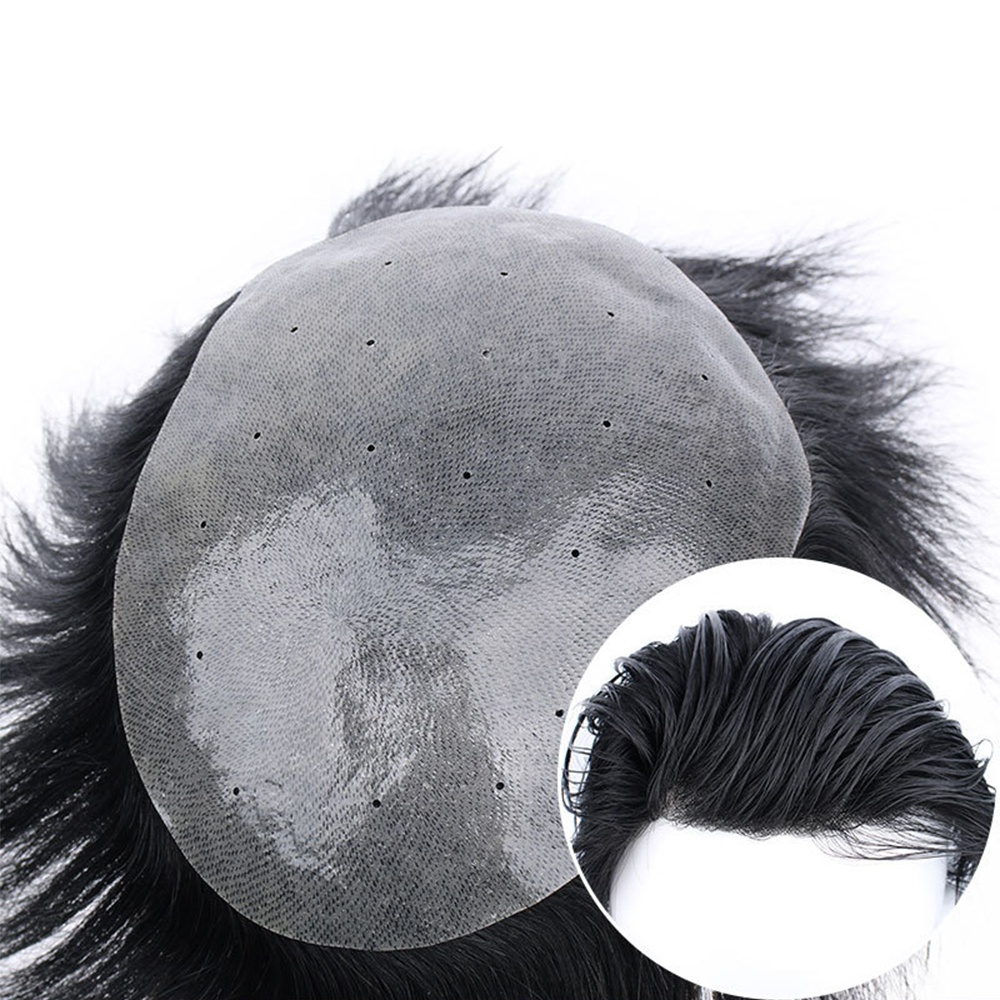 lyrahair Mens Toupee 100% Human Hair Replacement System, Durable Biological Scalp Hand-woven Thin Seamless Realistic Breathable Toupee Hair for Men