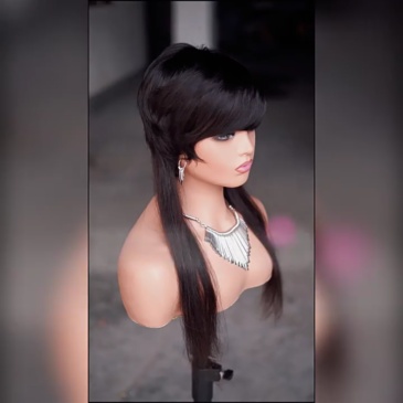 150% Density Wolf Ponytail Mullet Human Hair Wig - Natural Color