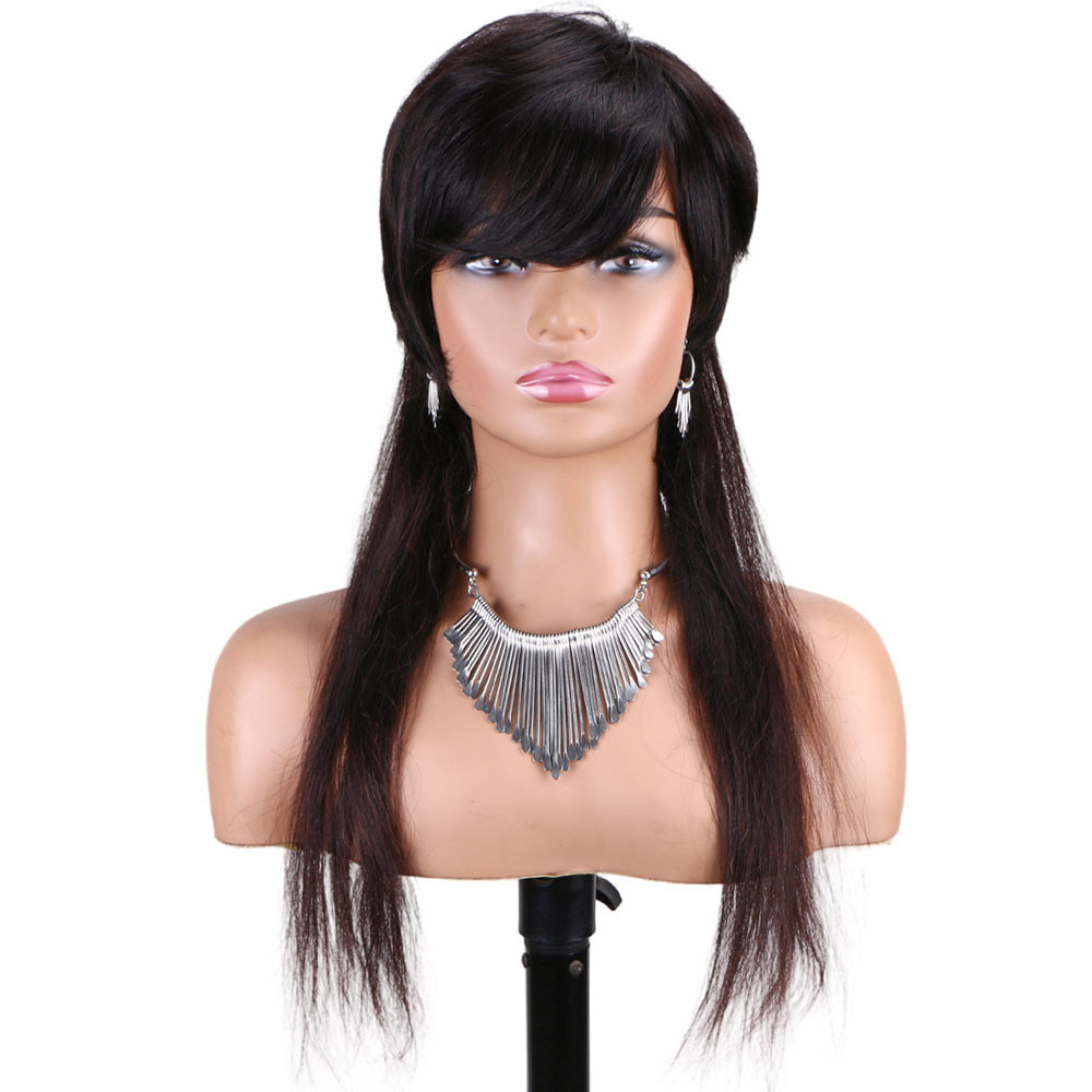 150% Density Wolf Ponytail Mullet Human Hair Wig - Natural Color
