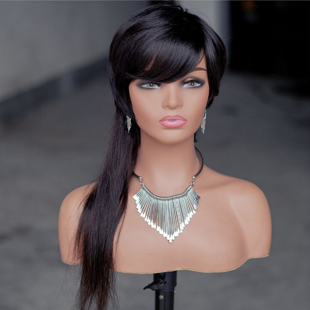 150% Density Wolf Ponytail Mullet Human Hair Wig - Natural Color