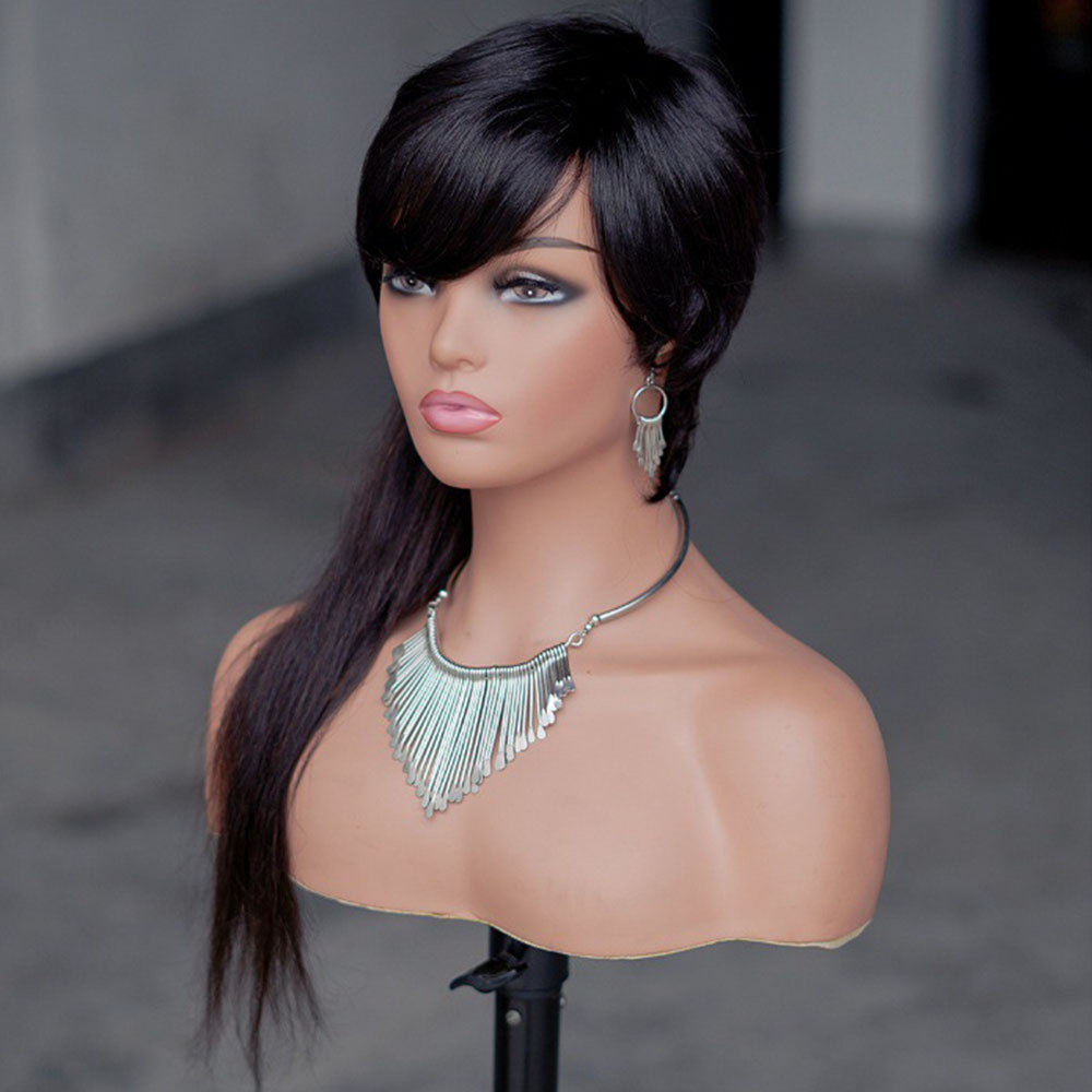 150% Density Wolf Ponytail Mullet Human Hair Wig - Natural Color