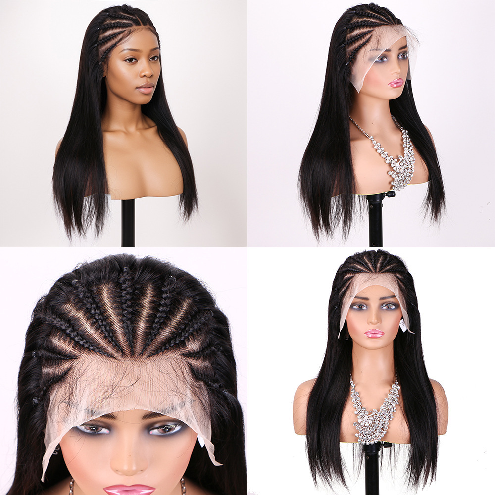 Lyrahair 100% Virgin Remy Human Hair 13x4 Lace Front Wig - Brazilian Braided Straight Glueless HD Transparent Lace Pre-Plucked with Baby Hair