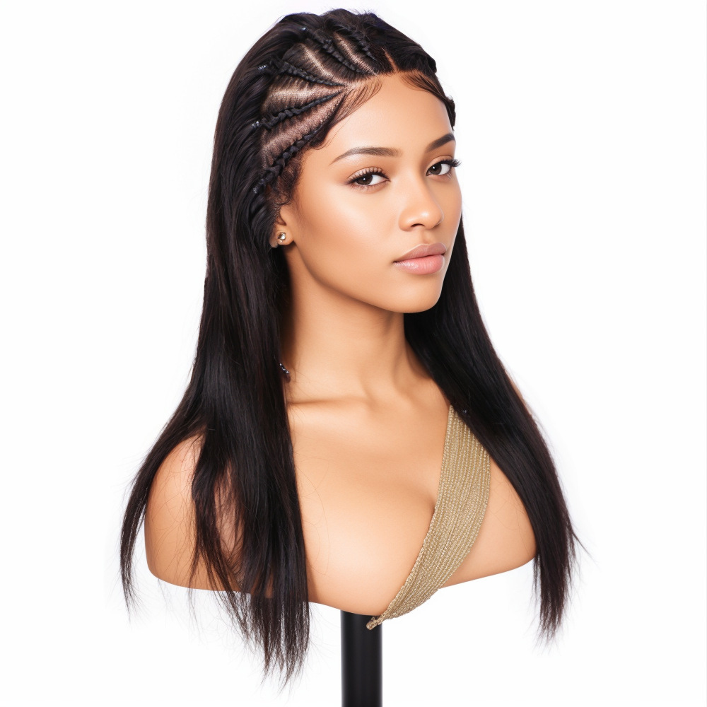 Lyrahair 100% Virgin Remy Human Hair 13x4 Lace Front Wig - Brazilian Braided Straight Glueless HD Transparent Lace Pre-Plucked with Baby Hair