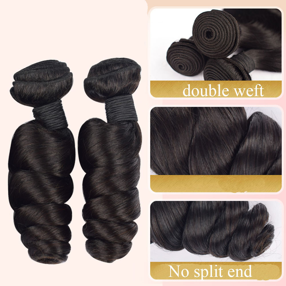 12A Grade Super Double Drawn Loose Deep Wave Brazilian Virgin Human Hair Extensions 3 Bundles - 100% Unprocessed Raw Human Hair for Black Women