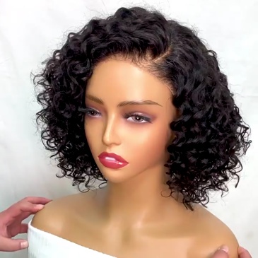 12 Inch 4C Kinky Curly Bob Wig - 100% Human Hair 4x4 Lace Front Wig with Pre Plucked Hairline & C Side Part | Natural Black | Swiss Lace Base | 180% Density