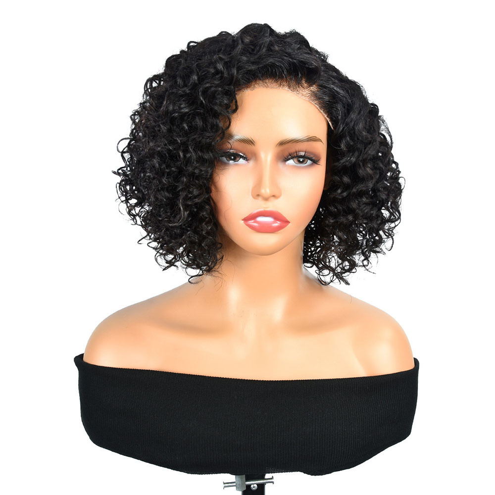 12 Inch 4C Kinky Curly Bob Wig - 100% Human Hair 4x4 Lace Front Wig with Pre Plucked Hairline & C Side Part | Natural Black | Swiss Lace Base | 180% Density
