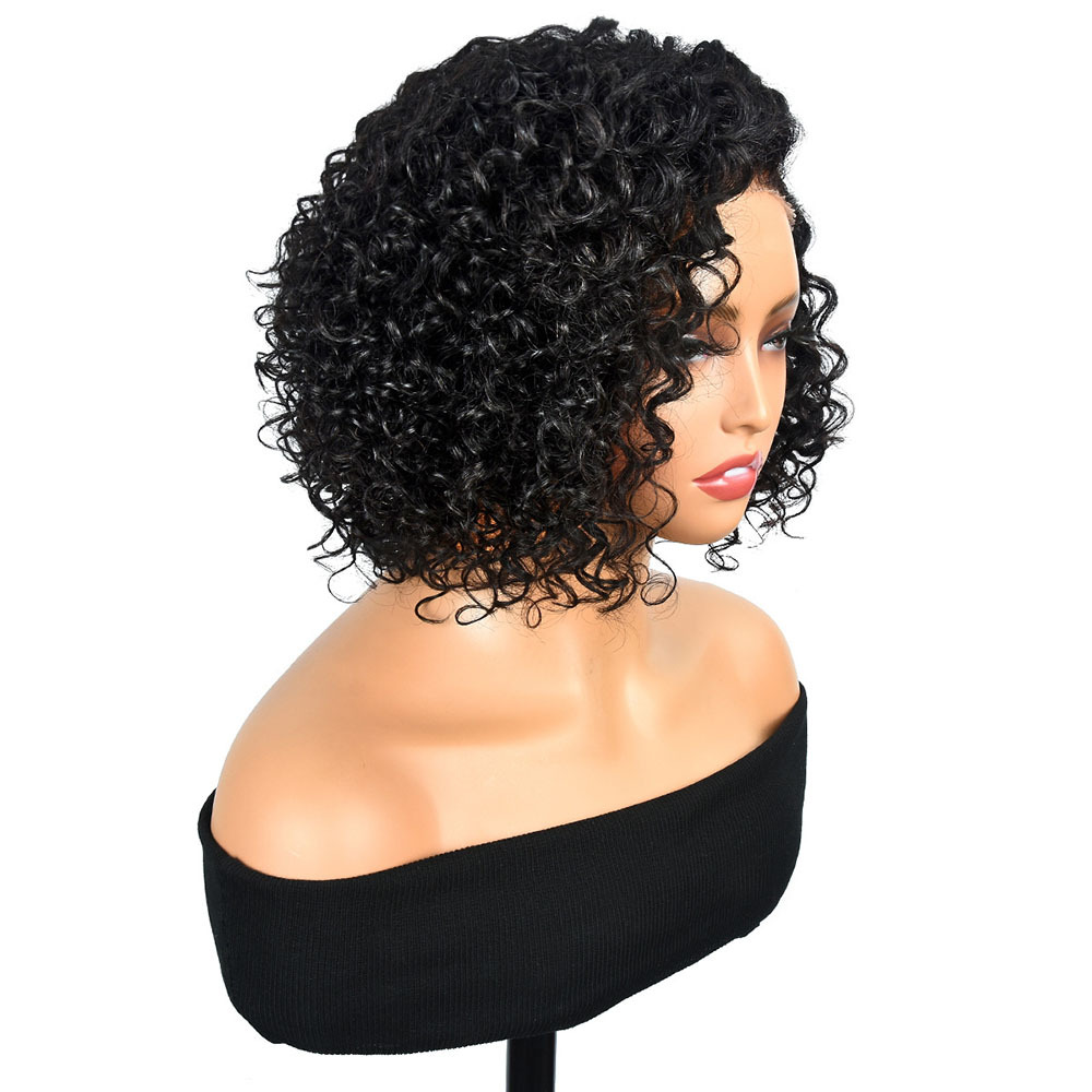 12 Inch 4C Kinky Curly Bob Wig - 100% Human Hair 4x4 Lace Front Wig with Pre Plucked Hairline & C Side Part | Natural Black | Swiss Lace Base | 180% Density