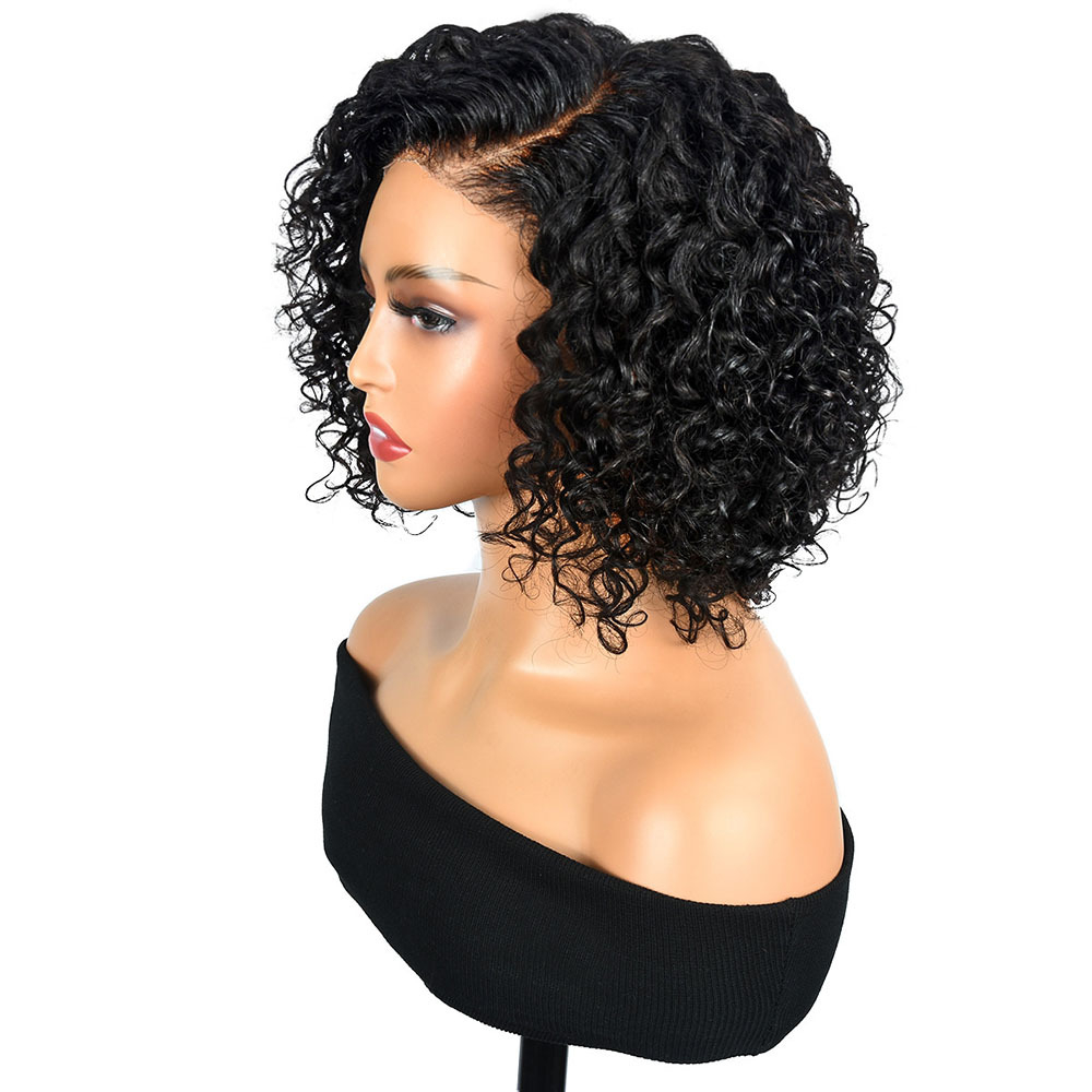 12 Inch 4C Kinky Curly Bob Wig - 100% Human Hair 4x4 Lace Front Wig with Pre Plucked Hairline & C Side Part | Natural Black | Swiss Lace Base | 180% Density