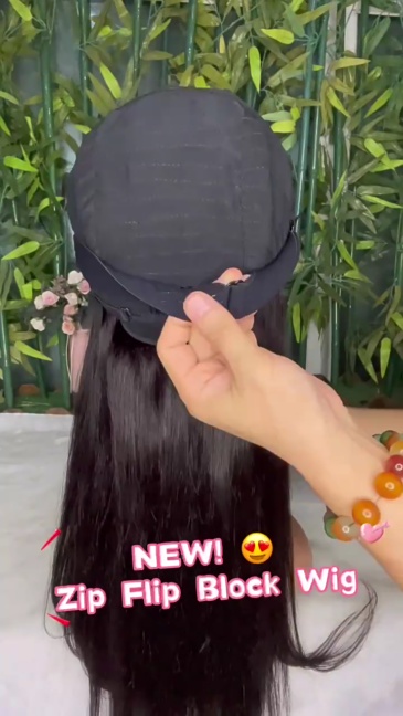 New Zipper Flip Block Human Hair Wig New Zipper Style  Wig