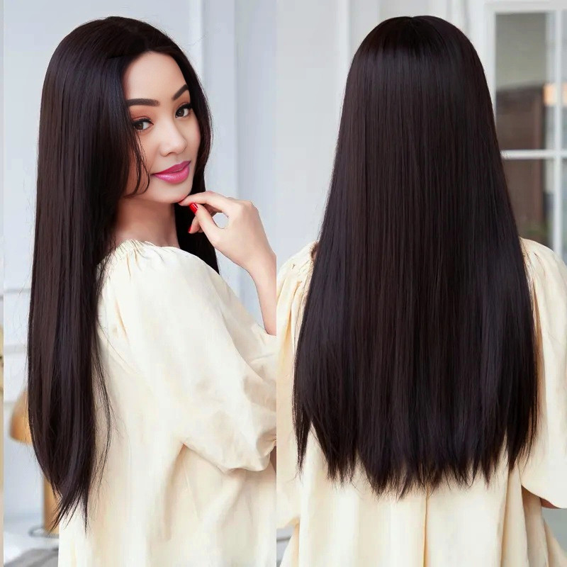 Human Hair Lace Frontal Wig 100% Real Person Hair Lace Black Long Straight