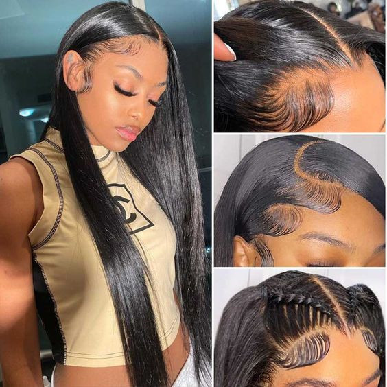 Human Hair Lace Frontal Wig 100% Real Person Hair Lace Black Long Straight