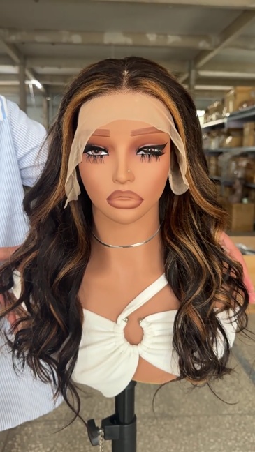 Lyra Hair 180% Density Black with Blonde Highlights Loose Body Wave Human Hair Wig, Glueless Wigs Human Hair Pre Plucked Pre Cut 13X4 Outre Melted Hairline Lace Front Wig