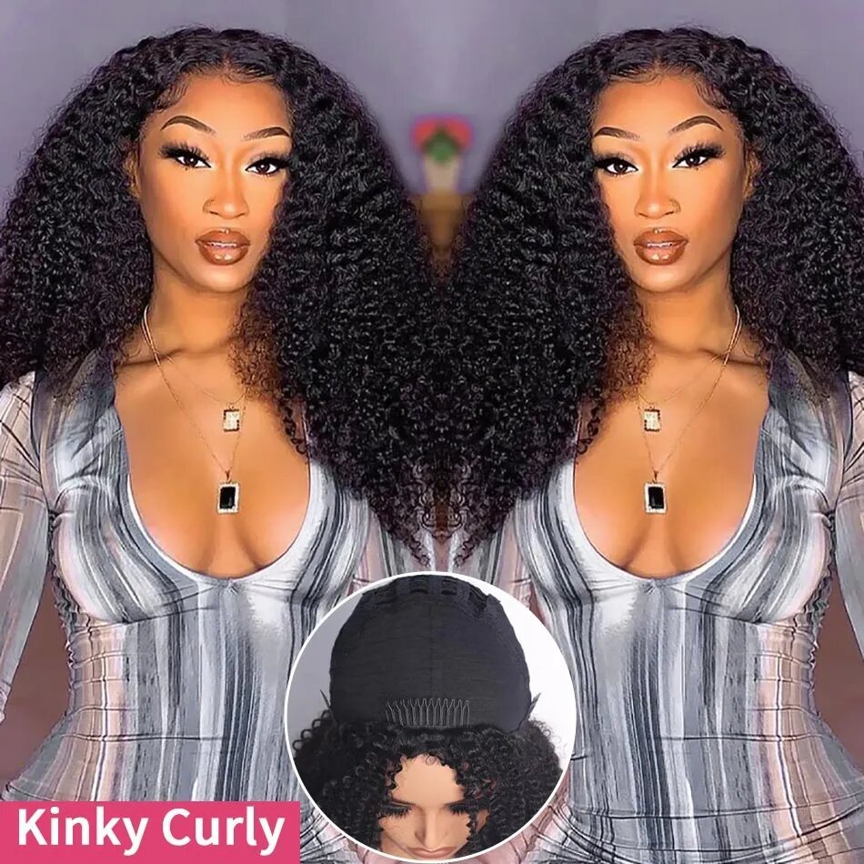 Half Wig Human Hair Kinky Curly Glueless Wig A Half-cap Headgear  For Human Hair