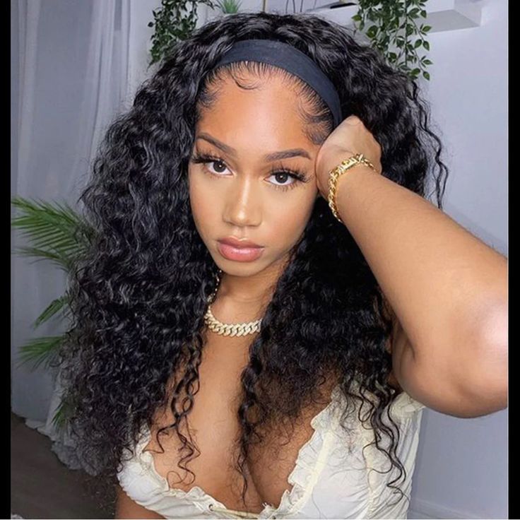 Headband Wig Human Hair Water Wave Glueless Wig Human Hair Ice Silk Headgear