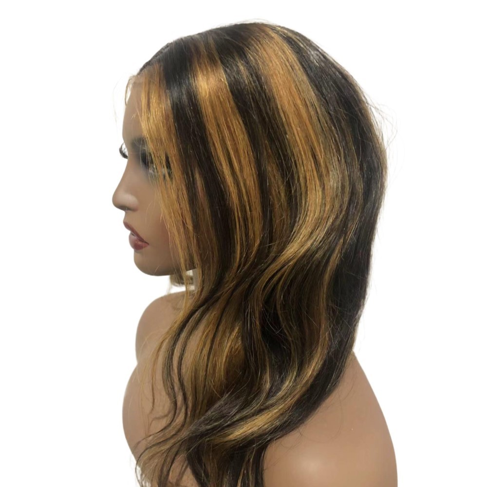 Lyra Hair 180% Density Black with Blonde Highlights Loose Body Wave Human Hair Wig, Glueless Wigs Human Hair Pre Plucked Pre Cut 13X4 Outre Melted Hairline Lace Front Wig