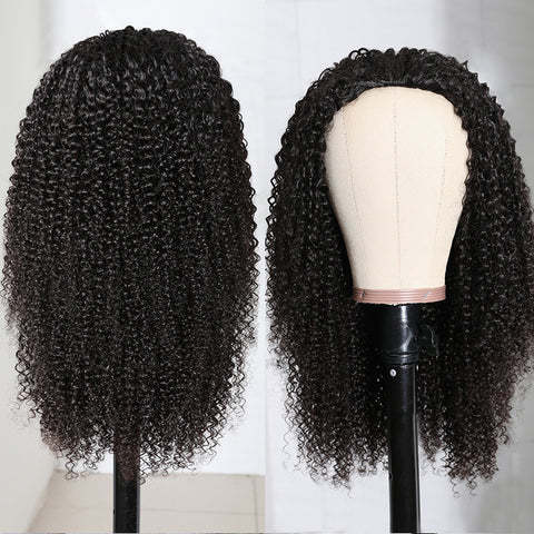 Half Wig Human Hair Kinky Curly Glueless Wig A Half-cap Headgear  For Human Hair