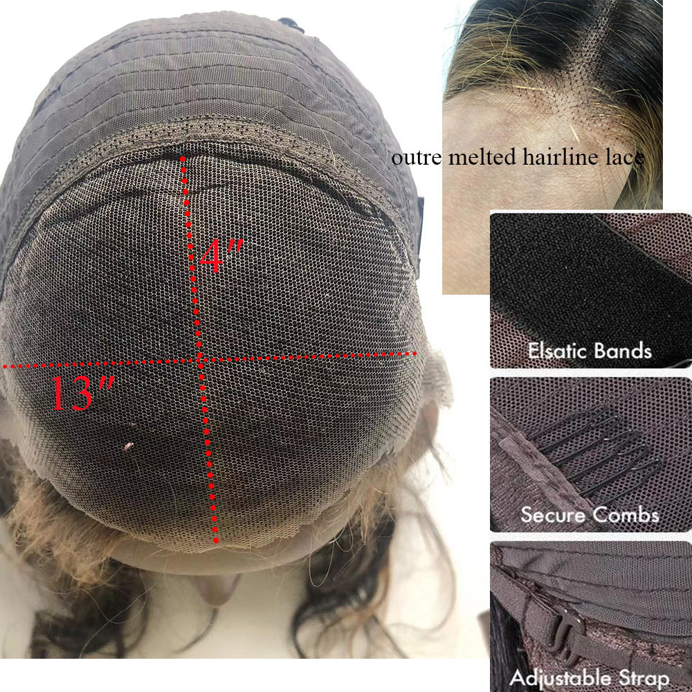 Lyra Hair 180% Density Black with Blonde Highlights Loose Body Wave Human Hair Wig, Glueless Wigs Human Hair Pre Plucked Pre Cut 13X4 Outre Melted Hairline Lace Front Wig