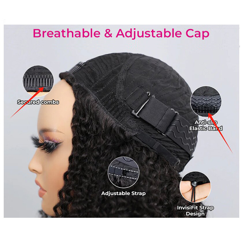 Half Wig Human Hair Kinky Curly Glueless Wig A Half-cap Headgear  For Human Hair