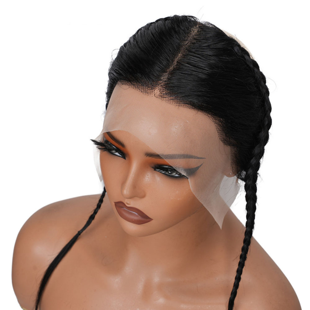 Gele Lace Frontal 13x4 Glueless Turban Afro Twist Braids Topper Pre-Braid Human Hair Headband Wig, Pre-Plucked Natural Hairline Half Wig Human Hair Braided Frontal