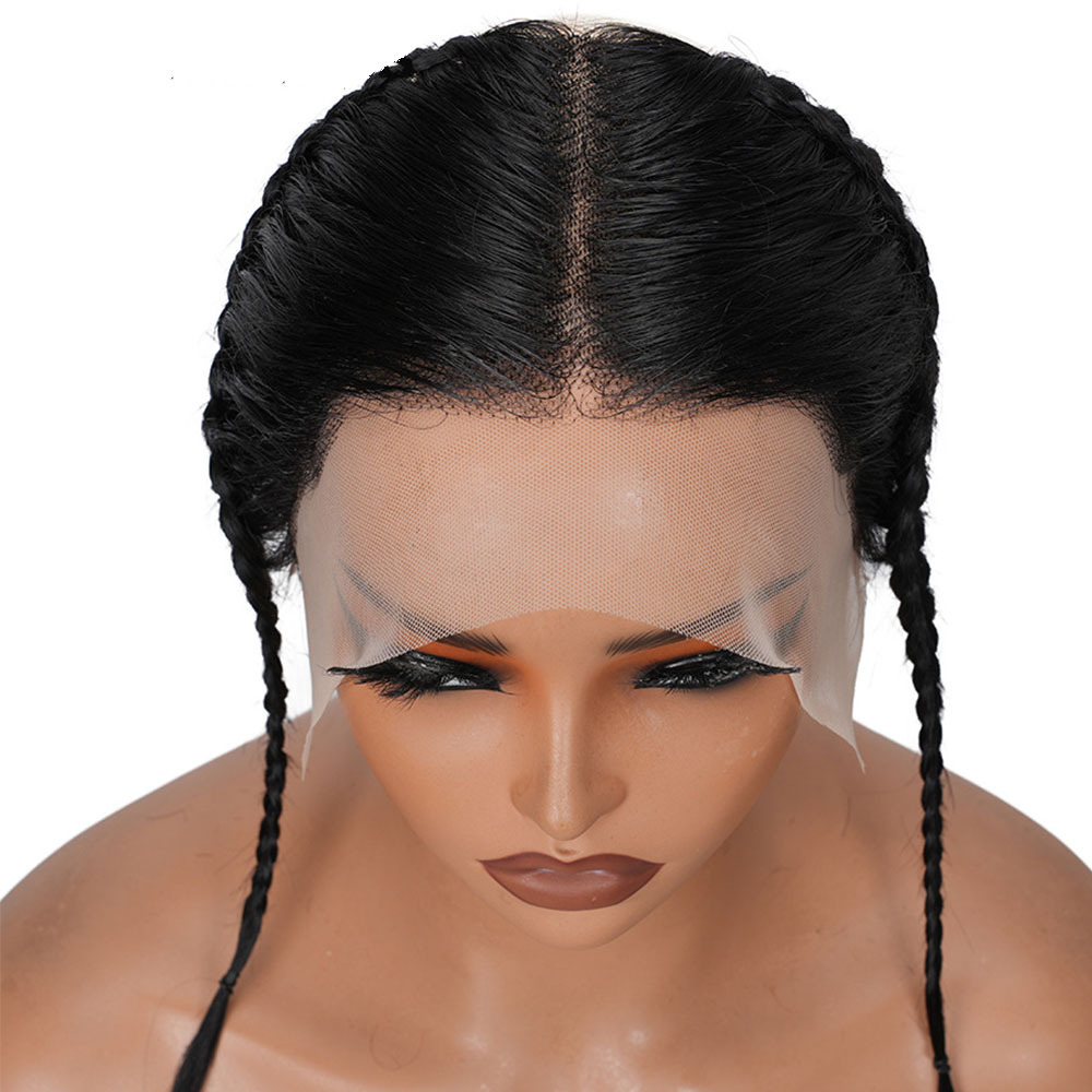 Gele Lace Frontal 13x4 Glueless Turban Afro Twist Braids Topper Pre-Braid Human Hair Headband Wig, Pre-Plucked Natural Hairline Half Wig Human Hair Braided Frontal