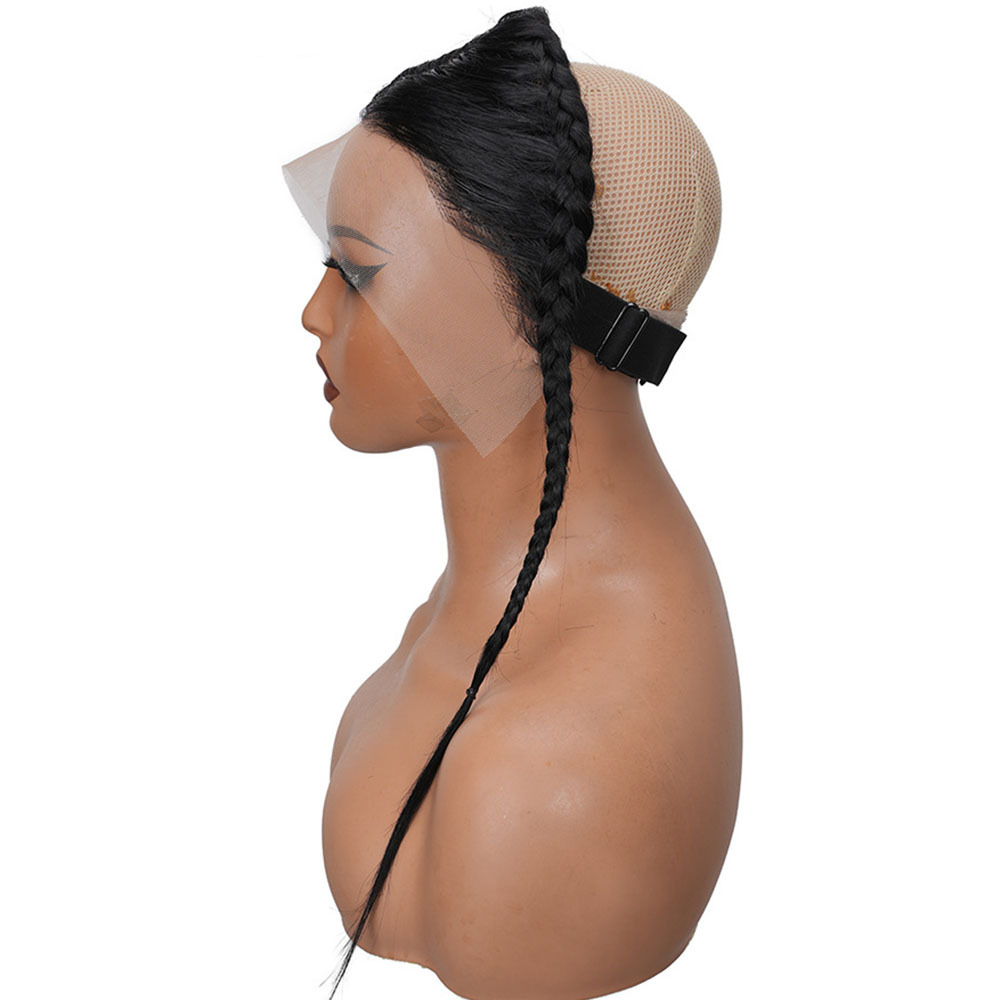 Gele Lace Frontal 13x4 Glueless Turban Afro Twist Braids Topper Pre-Braid Human Hair Headband Wig, Pre-Plucked Natural Hairline Half Wig Human Hair Braided Frontal