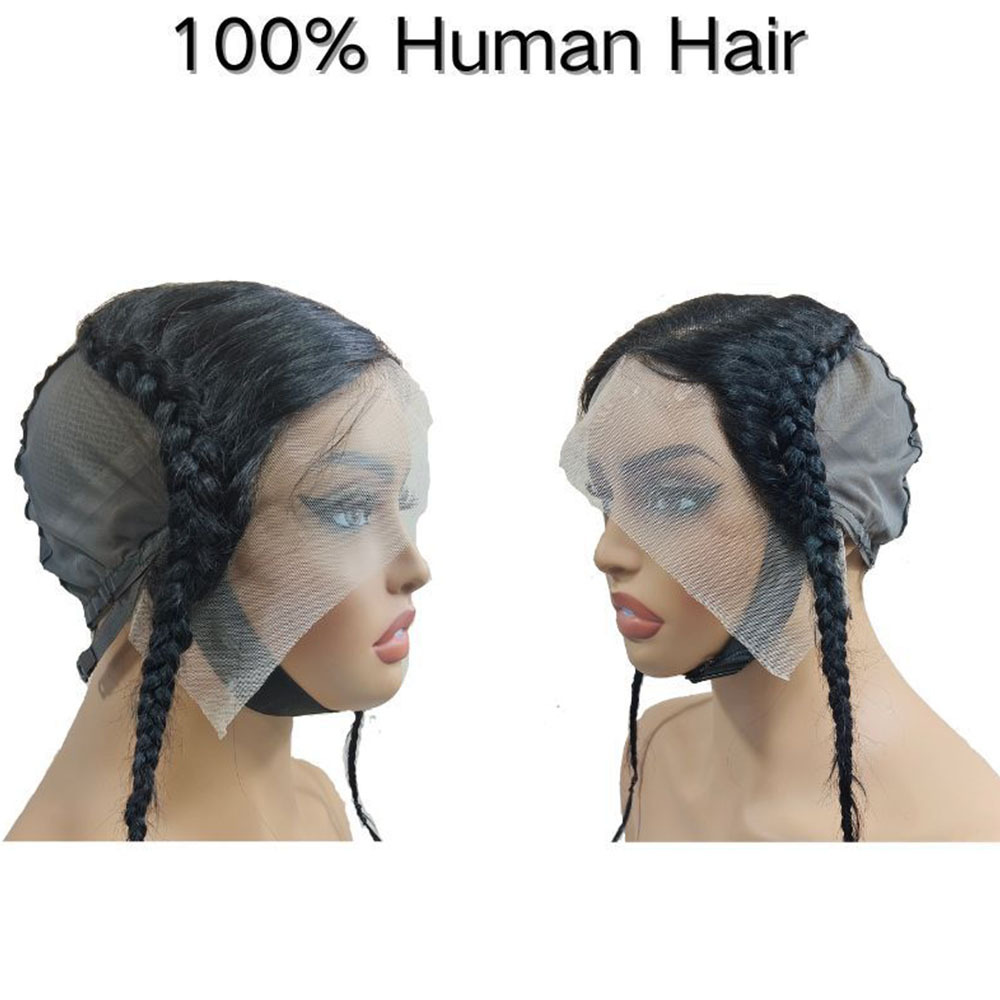 Gele Lace Frontal 13x4 Glueless Turban Afro Twist Braids Topper Pre-Braid Human Hair Headband Wig, Pre-Plucked Natural Hairline Half Wig Human Hair Braided Frontal