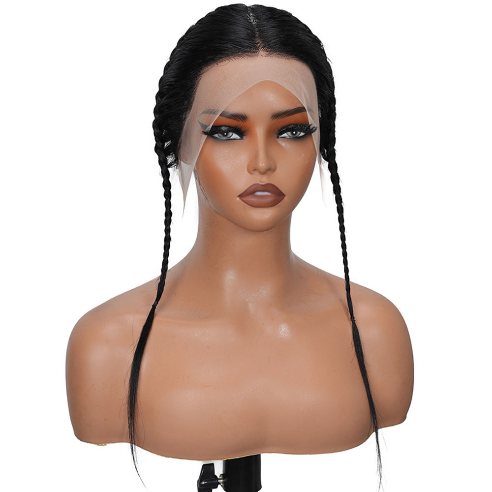 Gele Lace Frontal 13x4 Glueless Turban Afro Twist Braids Topper Pre-Braid Human Hair Headband Wig, Pre-Plucked Natural Hairline Half Wig Human Hair Braided Frontal