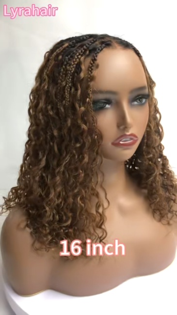 Boho Deep Curly 5x5 Closure Lace Braided Bob Human Hair Wigs Glueless Lace Front Pre Cut Plucked Hd Lace Ready To Go Ombre Brown Highlight Braid Wigs for Black Women