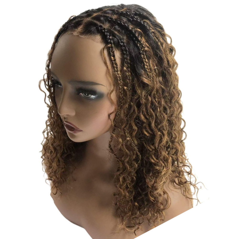 Boho Deep Curly 5x5 Closure Lace Braided Bob Human Hair Wigs Glueless Lace Front Pre Cut Plucked Hd Lace Ready To Go Ombre Brown Highlight Braid Wigs for Black Women