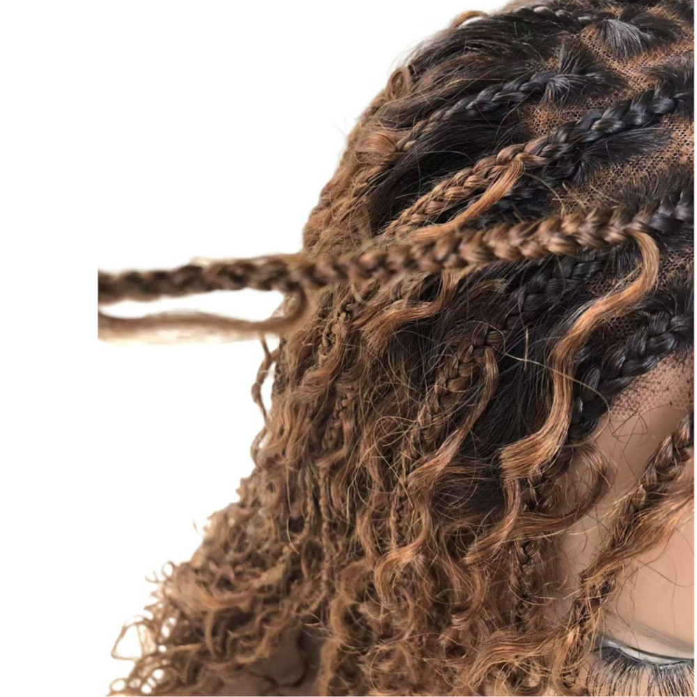 Boho Deep Curly 5x5 Closure Lace Braided Bob Human Hair Wigs Glueless Lace Front Pre Cut Plucked Hd Lace Ready To Go Ombre Brown Highlight Braid Wigs for Black Women