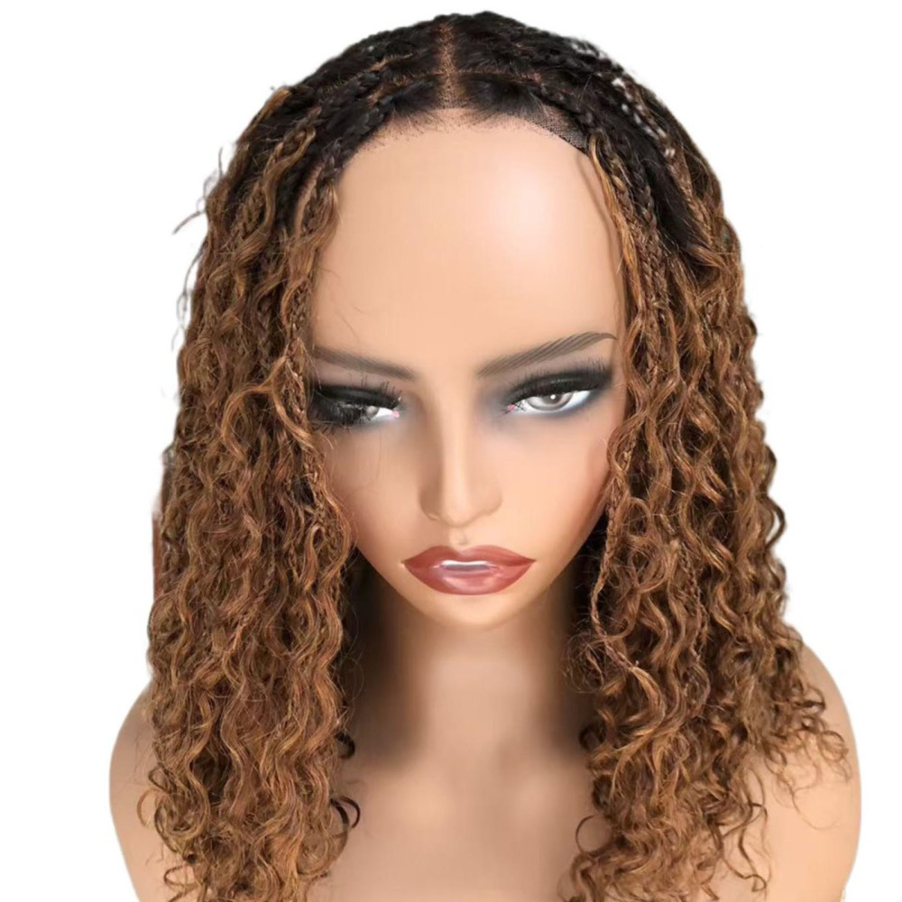 Boho Deep Curly 5x5 Closure Lace Braided Bob Human Hair Wigs Glueless Lace Front Pre Cut Plucked Hd Lace Ready To Go Ombre Brown Highlight Braid Wigs for Black Women