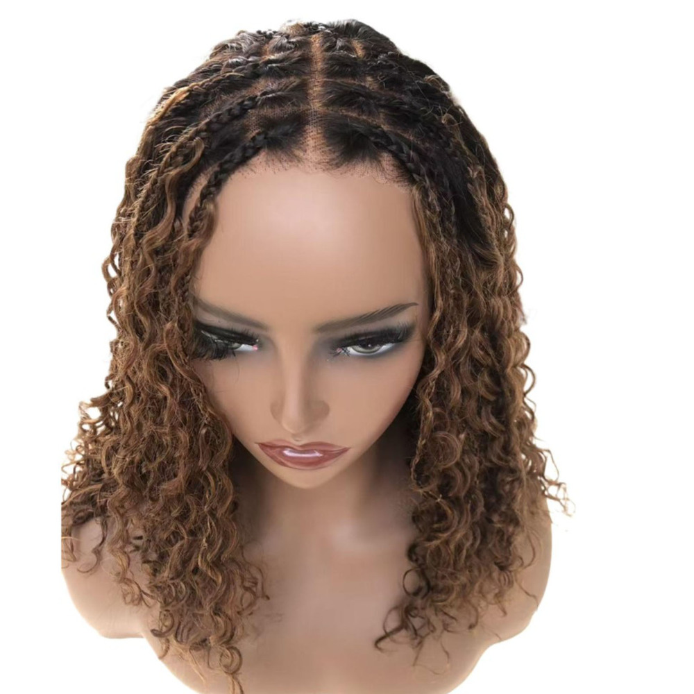 Boho Deep Curly 5x5 Closure Lace Braided Bob Human Hair Wigs Glueless Lace Front Pre Cut Plucked Hd Lace Ready To Go Ombre Brown Highlight Braid Wigs for Black Women