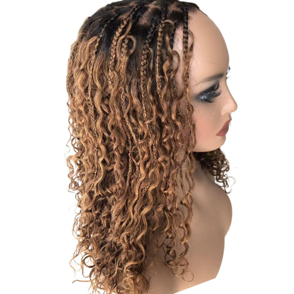 Boho Deep Curly 5x5 Closure Lace Braided Bob Human Hair Wigs Glueless Lace Front Pre Cut Plucked Hd Lace Ready To Go Ombre Brown Highlight Braid Wigs for Black Women