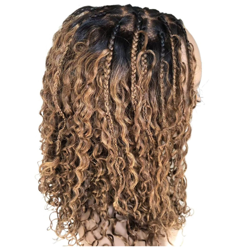 Boho Deep Curly 5x5 Closure Lace Braided Bob Human Hair Wigs Glueless Lace Front Pre Cut Plucked Hd Lace Ready To Go Ombre Brown Highlight Braid Wigs for Black Women