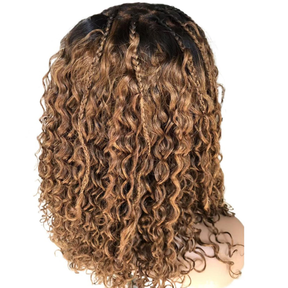 Boho Deep Curly 5x5 Closure Lace Braided Bob Human Hair Wigs Glueless Lace Front Pre Cut Plucked Hd Lace Ready To Go Ombre Brown Highlight Braid Wigs for Black Women