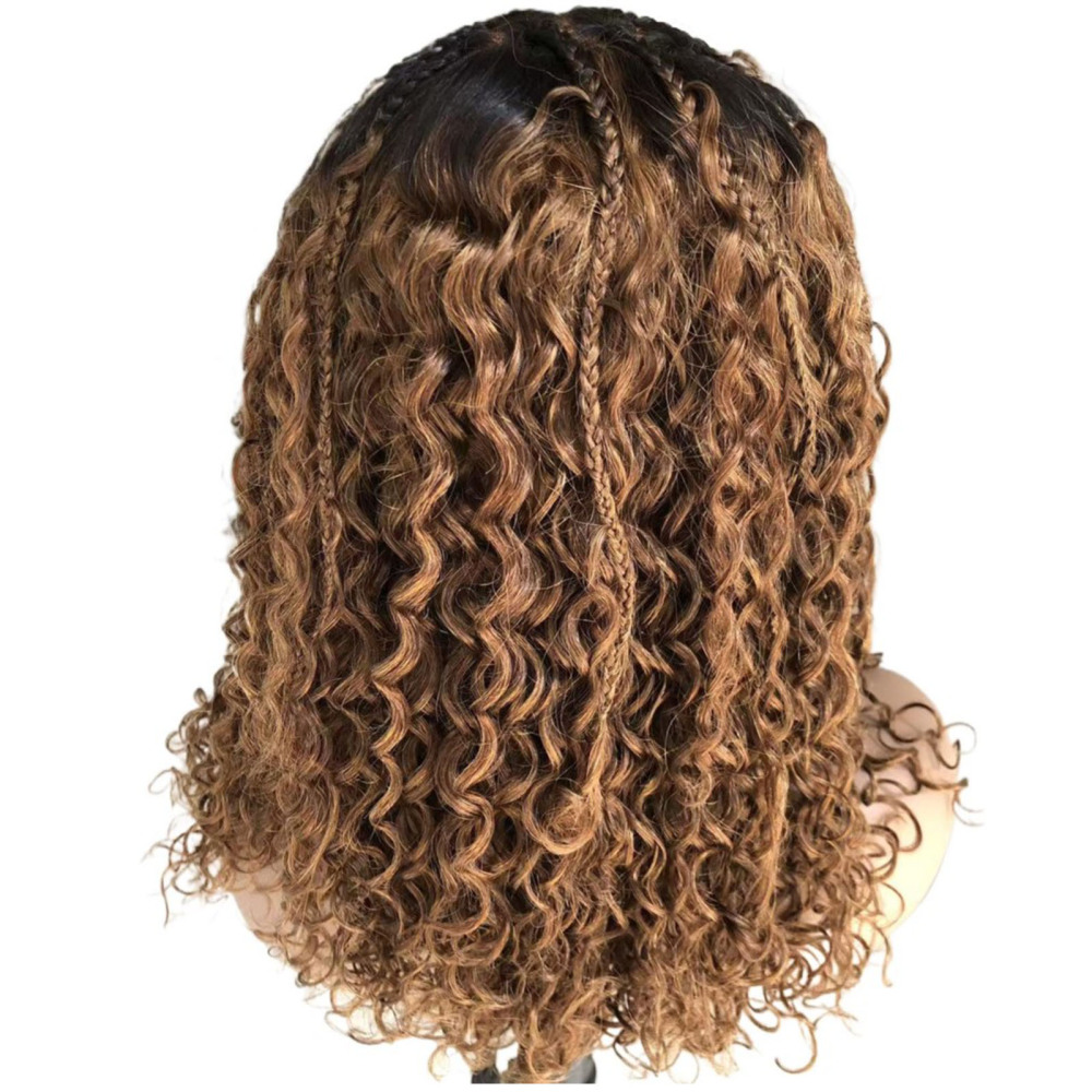 Boho Deep Curly 5x5 Closure Lace Braided Bob Human Hair Wigs Glueless Lace Front Pre Cut Plucked Hd Lace Ready To Go Ombre Brown Highlight Braid Wigs for Black Women