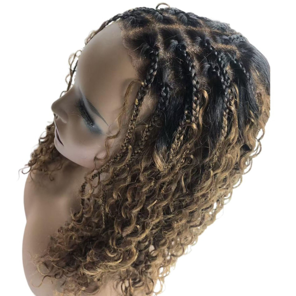 Boho Deep Curly 5x5 Closure Lace Braided Bob Human Hair Wigs Glueless Lace Front Pre Cut Plucked Hd Lace Ready To Go Ombre Brown Highlight Braid Wigs for Black Women