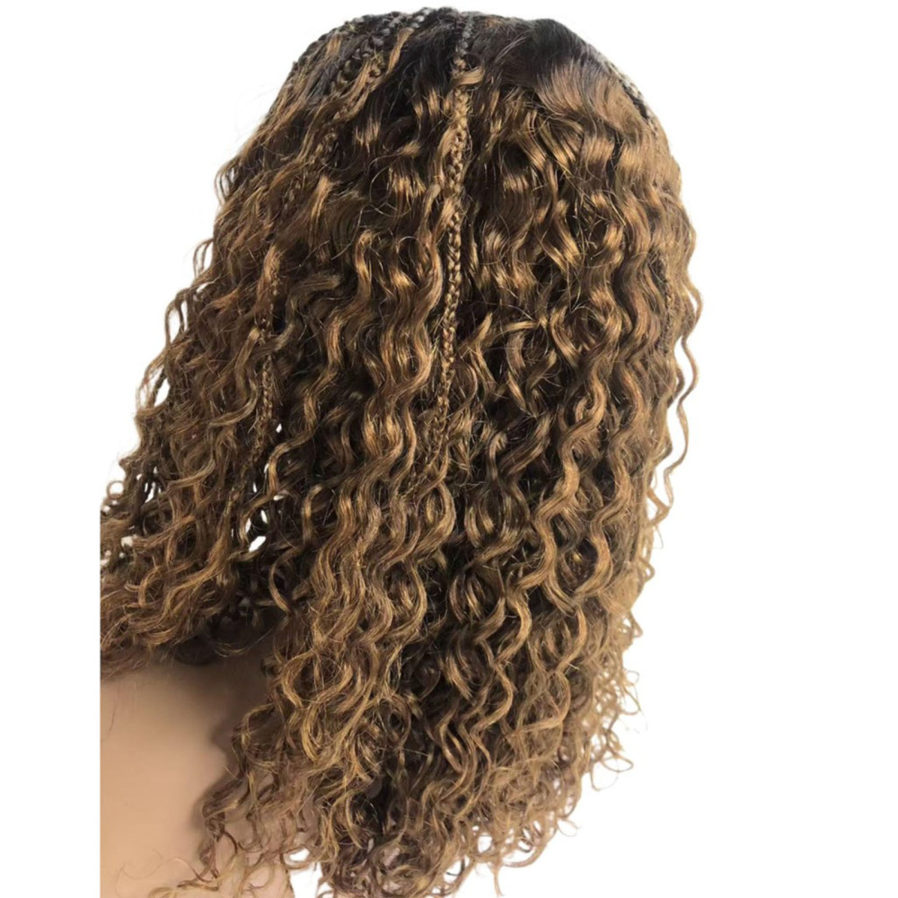 Boho Deep Curly 5x5 Closure Lace Braided Bob Human Hair Wigs Glueless Lace Front Pre Cut Plucked Hd Lace Ready To Go Ombre Brown Highlight Braid Wigs for Black Women