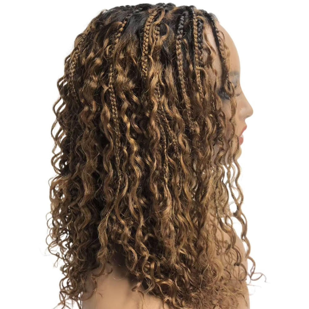 Boho Deep Curly 5x5 Closure Lace Braided Bob Human Hair Wigs Glueless Lace Front Pre Cut Plucked Hd Lace Ready To Go Ombre Brown Highlight Braid Wigs for Black Women