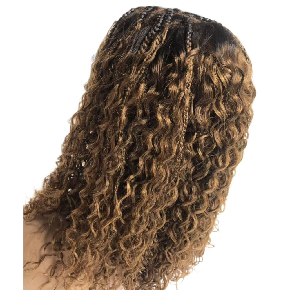 Boho Deep Curly 5x5 Closure Lace Braided Bob Human Hair Wigs Glueless Lace Front Pre Cut Plucked Hd Lace Ready To Go Ombre Brown Highlight Braid Wigs for Black Women