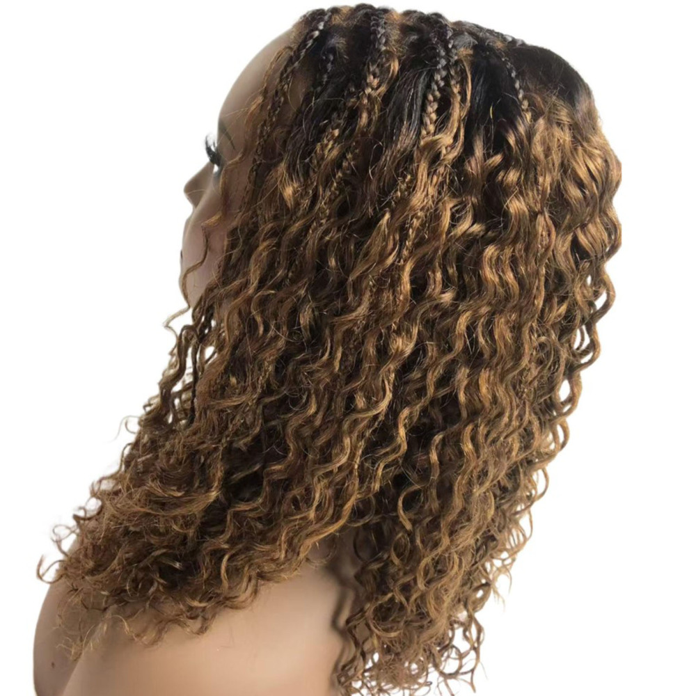 Boho Deep Curly 5x5 Closure Lace Braided Bob Human Hair Wigs Glueless Lace Front Pre Cut Plucked Hd Lace Ready To Go Ombre Brown Highlight Braid Wigs for Black Women