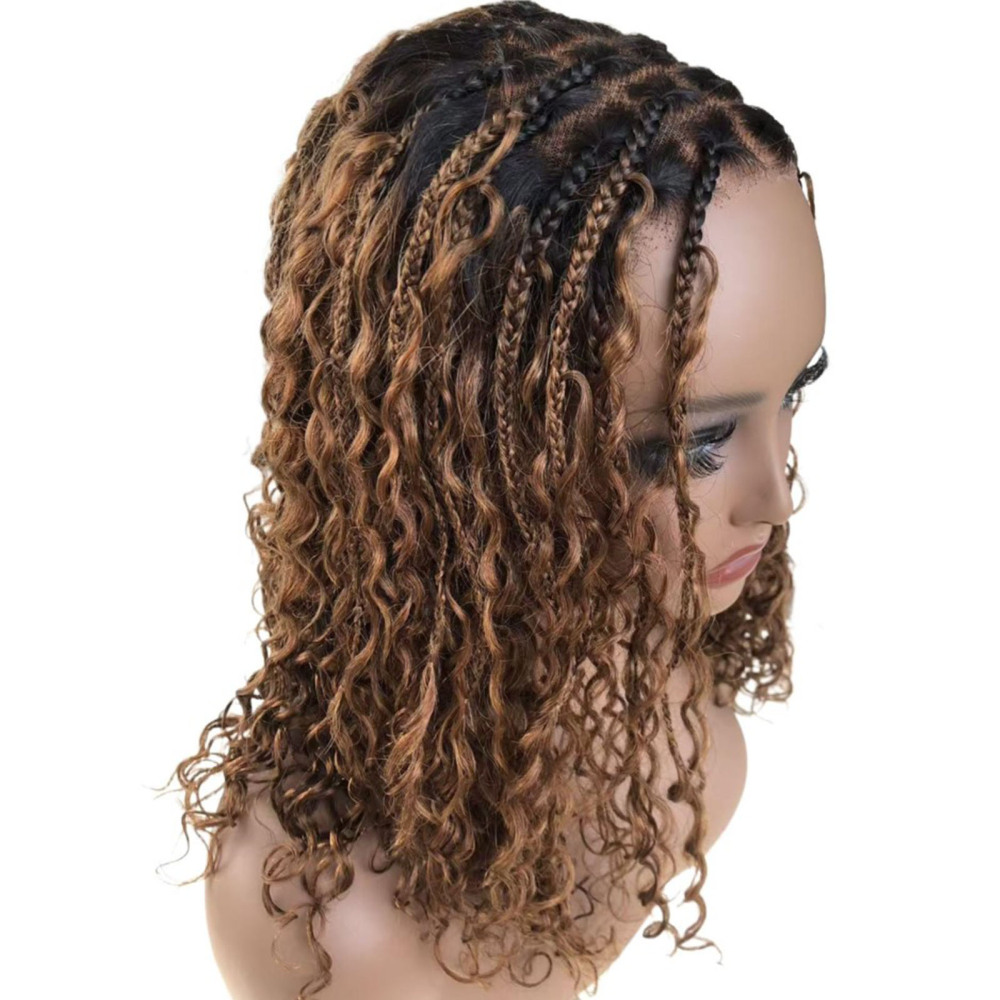 Boho Deep Curly 5x5 Closure Lace Braided Bob Human Hair Wigs Glueless Lace Front Pre Cut Plucked Hd Lace Ready To Go Ombre Brown Highlight Braid Wigs for Black Women