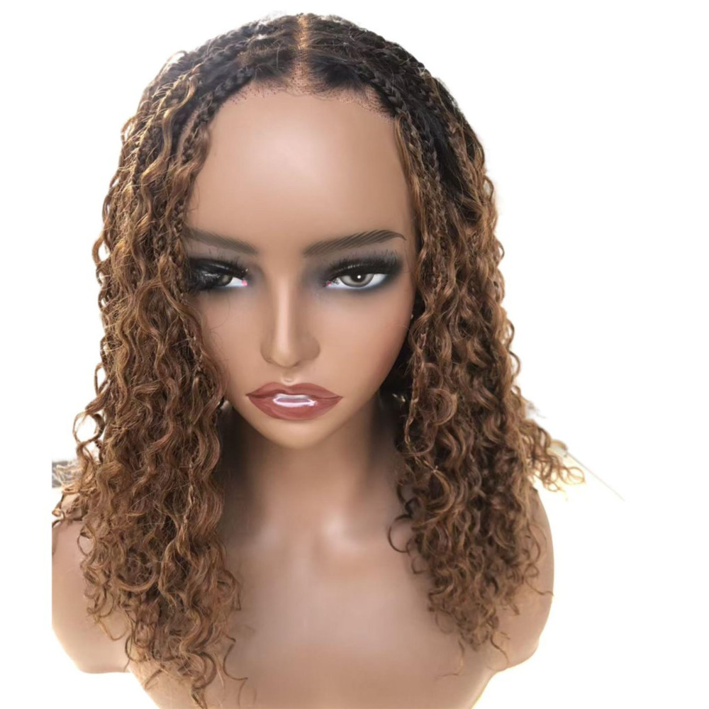 Boho Deep Curly 5x5 Closure Lace Braided Bob Human Hair Wigs Glueless Lace Front Pre Cut Plucked Hd Lace Ready To Go Ombre Brown Highlight Braid Wigs for Black Women
