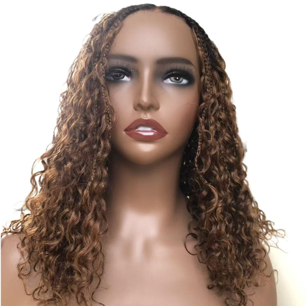 Boho Deep Curly 5x5 Closure Lace Braided Bob Human Hair Wigs Glueless Lace Front Pre Cut Plucked Hd Lace Ready To Go Ombre Brown Highlight Braid Wigs for Black Women