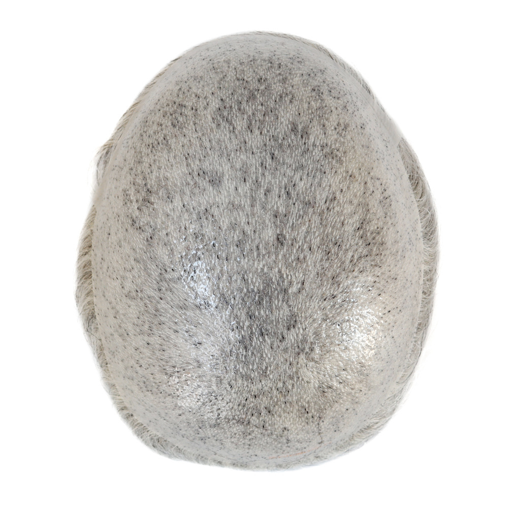 Thin Skin Human Hair Men Toupee Full PU Base Hairpiece Toupee For Men Grey Color Natural Wave Styles Human Hair Men's Prosthesis Replacement Systems 8x10 Size