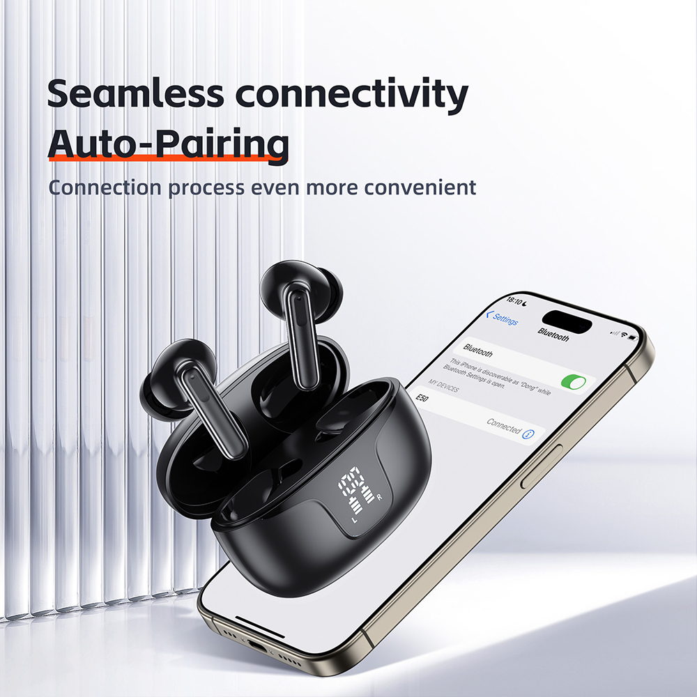 QERE E60 Active Noise Cancellation Reduction In Ear TWS Sport Headset Gaming Blue tooth Earbuds Wireless Headphones Earphone