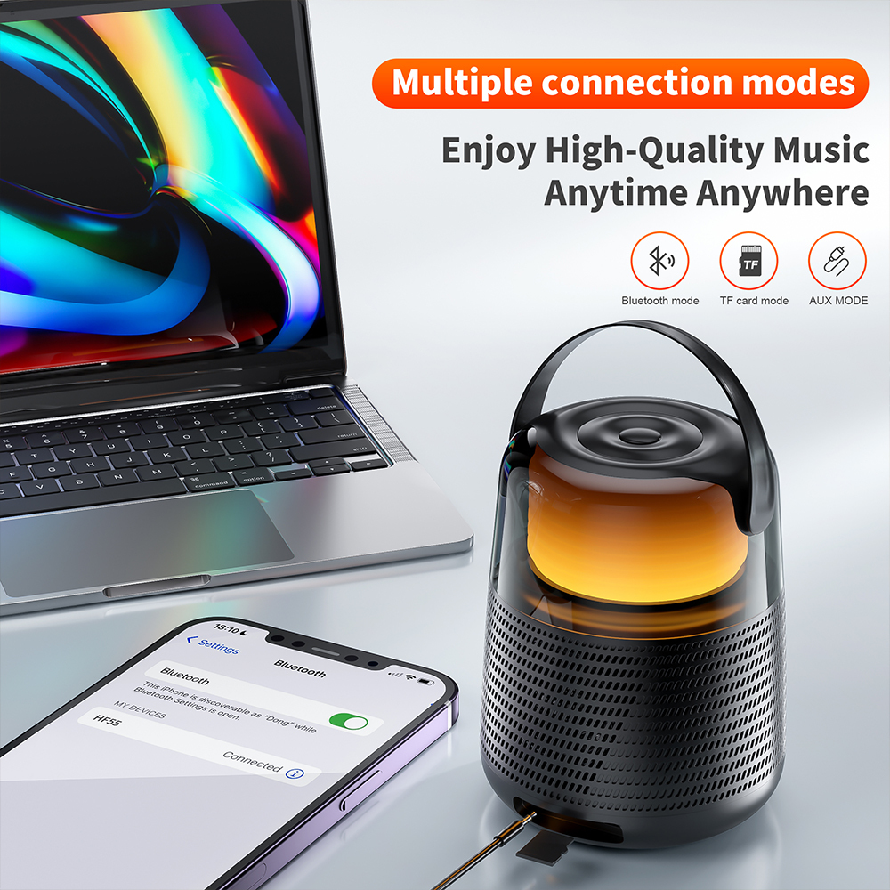 QERE HF55 Mini Portable Wireless Speaker Outdoor Subwoofer With Led Flashing Colorful Metal Bass Speaker