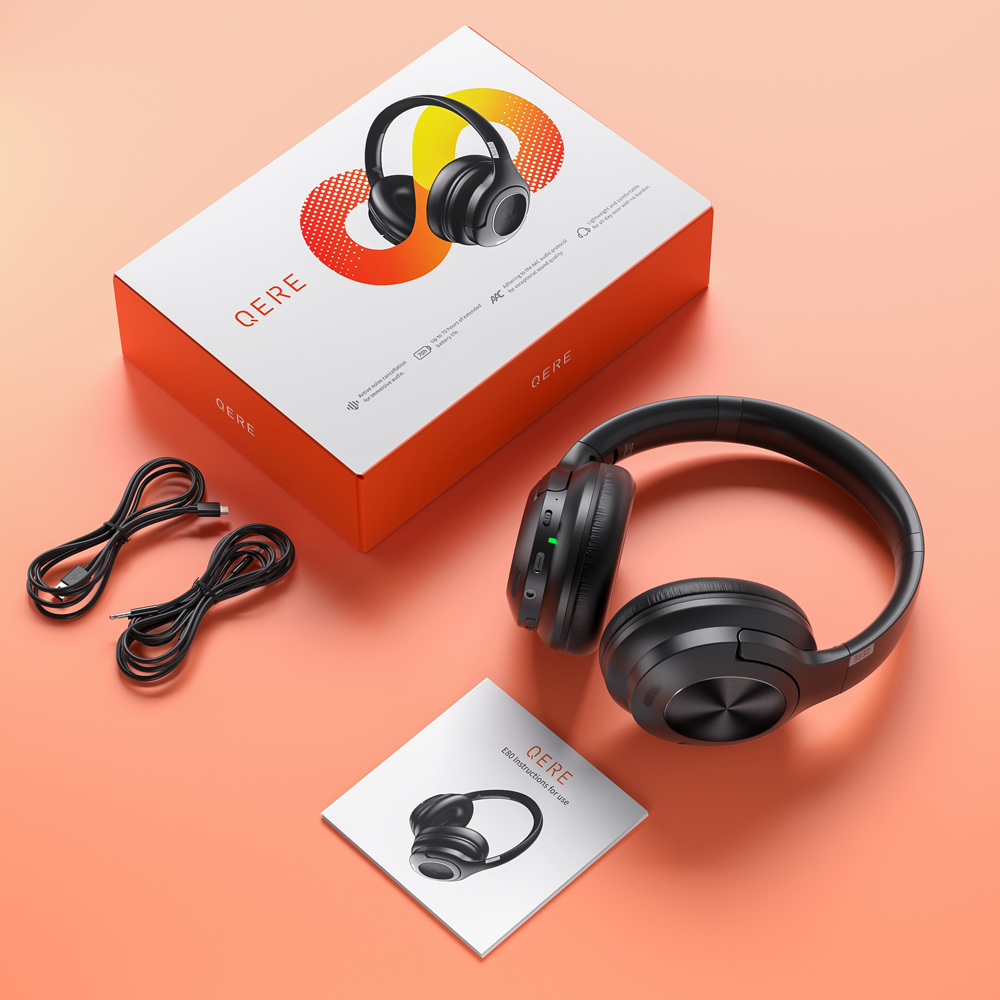 QERE E80 ANC Headphones Active Noise Cancellation Noise Reduction TWS Bluetooth Earphone Wireless Earbuds In-Ear Headphones